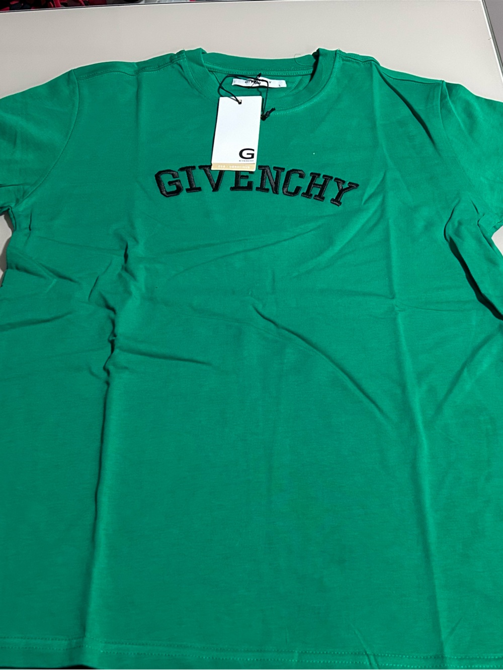 Givenchy Men’s Emerald Green Logo Tee with Black Trim